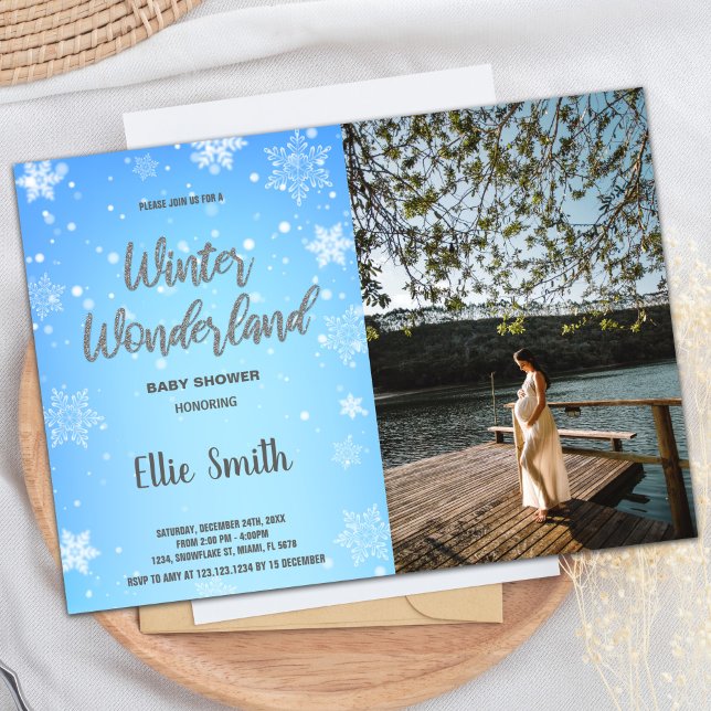 Inverno Bebê Convites para Chuva Foto Branca de Ne (Winter Baby Shower Invitations White Snow Photo)