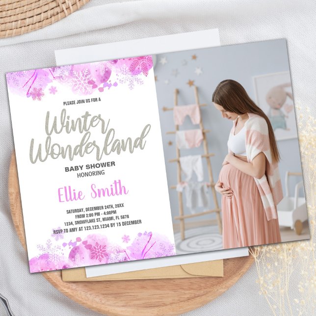Inverno Bebê Convites reluzente com foto (Winter Baby Shower Invitations Glitter with photo)