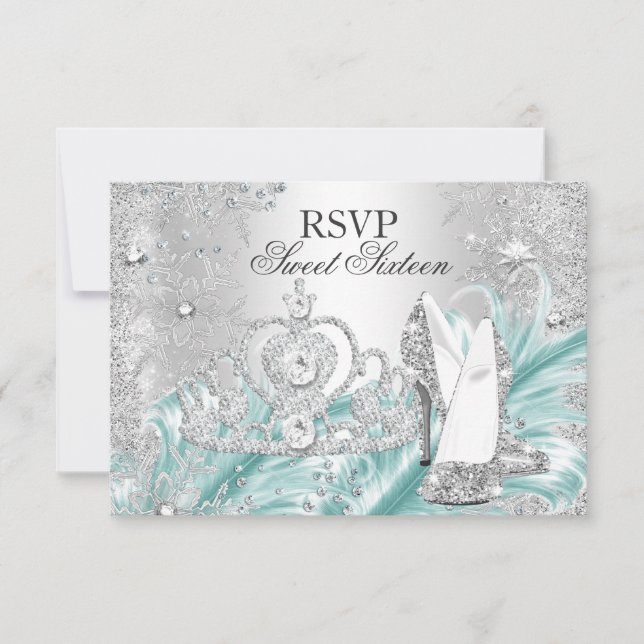 Inverno Brilho Floco de Neve Azul Doce 16 RSVP (Frente)