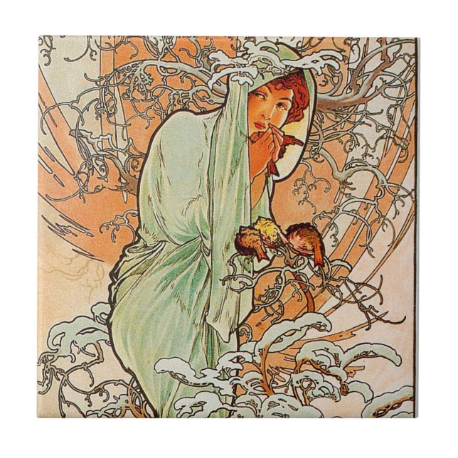 Inverno do vintage por Alphonse Mucha (Frente)