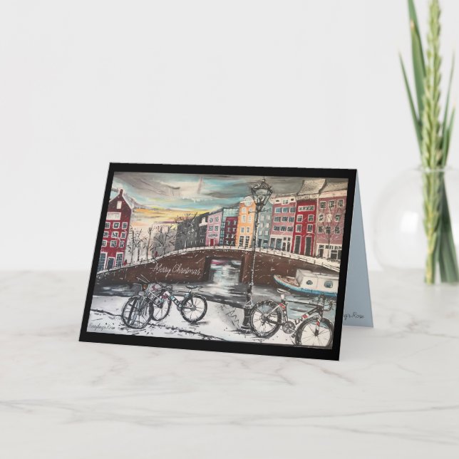 Inverno em Amsterdã - Cartão de Natal dos ciclista (Frente)