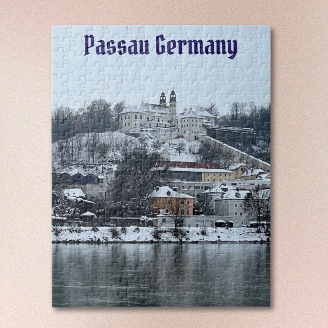 Inverno em Passau, Alemanha, Quebra-cabeça de Jigs (Text is optional and may be removed. Select "Personalize this Design" and backspace out the text.)