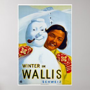 Inverno im Wallis, Schweiz, poster do esqui