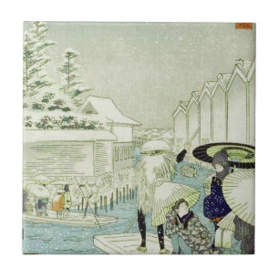 Inverno japonês do vintage na arte de Woodblock d