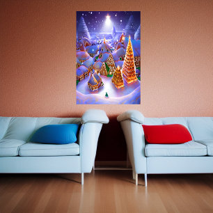 Inverno na aldeia de Gingercake AI Art Poster