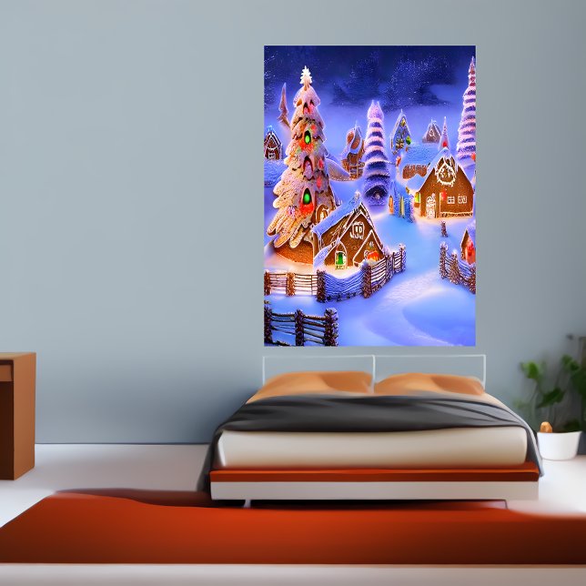 Inverno na aldeia de Gingercake | AI Art Poster (Criador carregado)