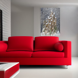 Inverno, neve, castelo  Poster de arte AI