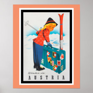 Inverno no poster das viagens vintage de Áustria