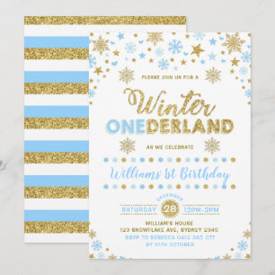 Inverno ONEderland Aniversário Convite Azul Dourad