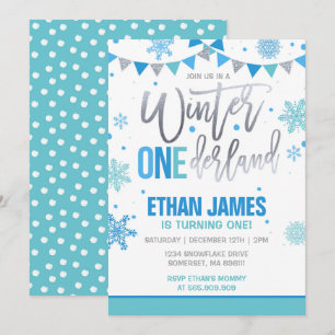 Inverno OneDerland Aniversário Convite Azul e Bran