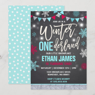 Inverno ONEderland Aniversário Convite Azul e Verm
