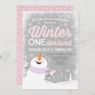 Inverno OneDerland Aniversário Convite Snowman Ros