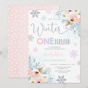 Inverno OneDerland Birthday Convite Silver Pink