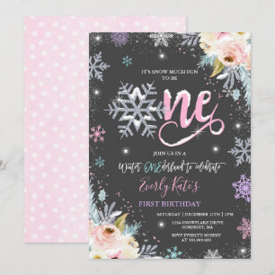Inverno OneDerland Birthday Convite Silver Pink