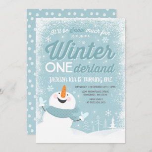 Inverno OneDerland Birthday Convite Snowman Azul
