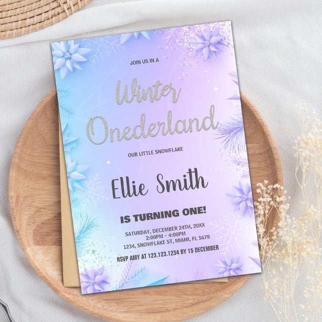 Inverno OneDerland Birthday - Convites de Aniversá (Winter ONEderland Birthday Invitations Purple)