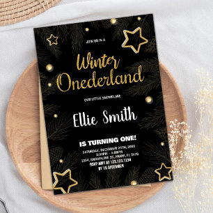 Inverno OneDerland Birthday - Convites Star Black