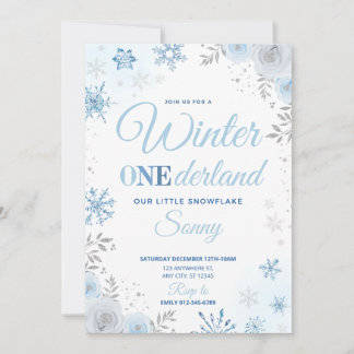 Inverno ONEderland Blue Snowflake 1rua Convite