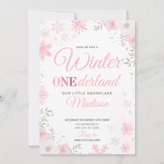 Inverno ONEderland Convite 1º Floco de Neve Rosa