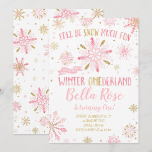 Inverno ONEderland - Convite de aniversário rosa 