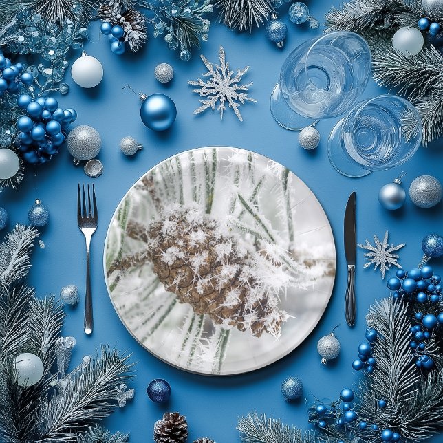 Inverno, Pinecone, Pratos de Papel em Flocos de Ne (Criador carregado)