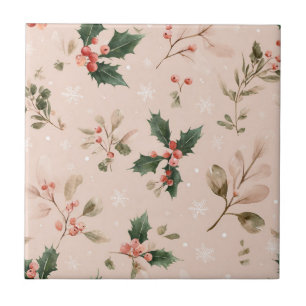 Inverno Rosa - Folhas de Holly e Flocos de Neve (2