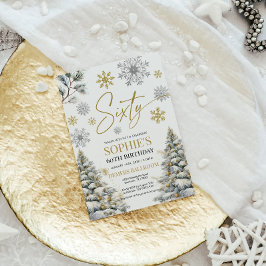 Inverno Sessenta de Aniversário Convite Dourado e 