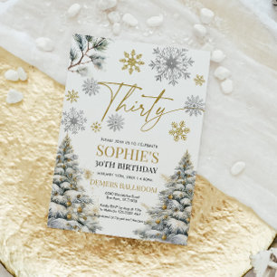 Inverno Trinta de Aniversário Convite Dourado e Pr
