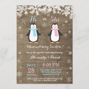 Inverno - Urso Pinguim - Sexo Revelar Convite
