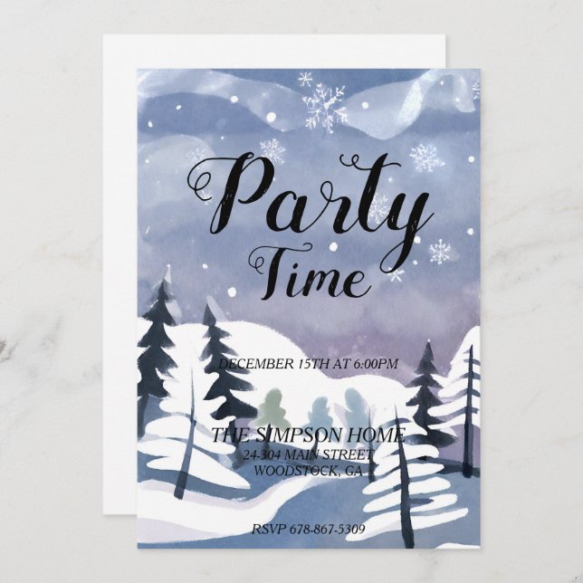 Inverno Wonderland Watercolor Convite para Natal (Frente/Verso)