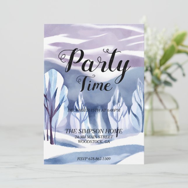 Inverno Wonderland Watercolor Convite para Natal (Em pé/Frente)