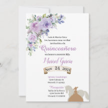 Invitació em Quinceañ era Purple Lilac Floral ch