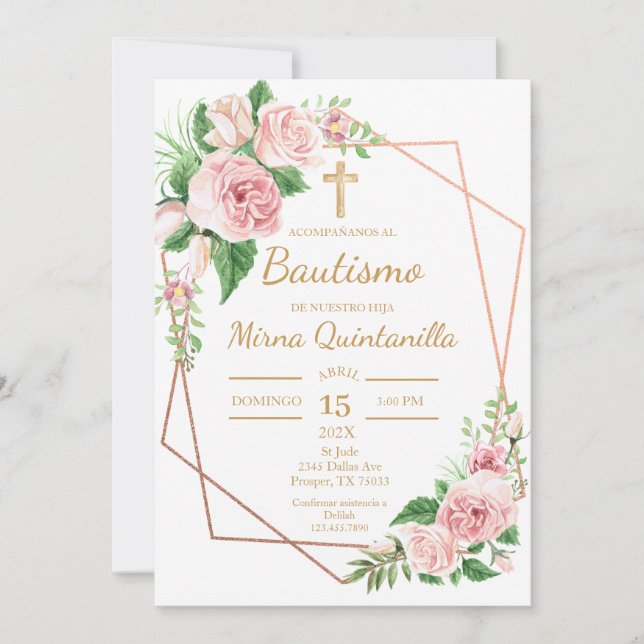 Invitación de bautismo para niña convite (Frente)