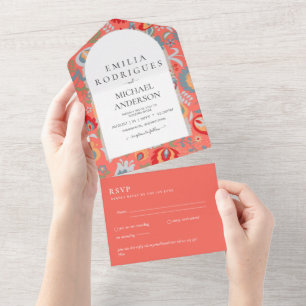 Invitación de Boda Español Inglés Rsvp FOLKART