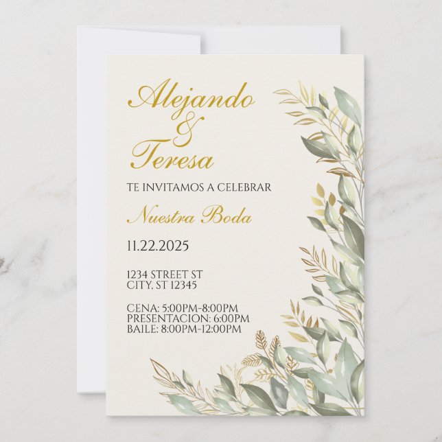Invitacion Para Evento Verde Con Dorado (Frente)