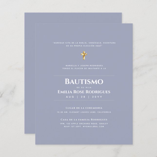 Invitaciones de Bautismo Español Católico Moderno (Frente/Verso)
