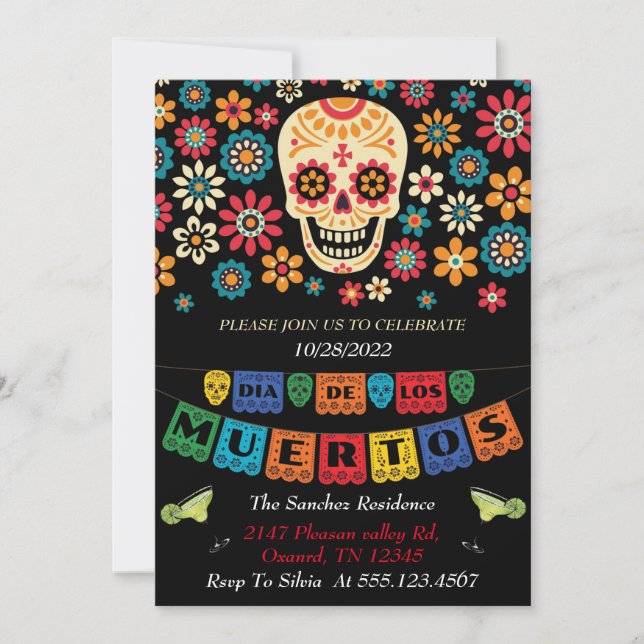 invitaciones dia de los muertos, helloween invite (Frente)