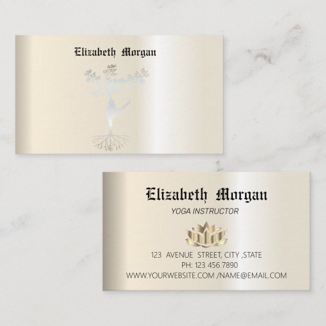 Ioga de flor de lótus elegante, cartão de visita (Frente/Verso)