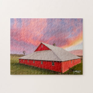 Iowa Red Barn Sunset - Quebra-cabeça