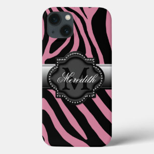 iPad e Capa de telefone 2 do Monograma Zebra Rosa