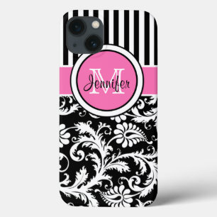 iPad preto, branco e branco, cor-de-rosa monograma