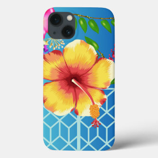 iPhone 13 Case, flor de Ouro azul de fundo.