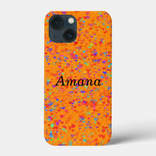 iPhone 13 Mini Caso Laranja E Corações Misturado