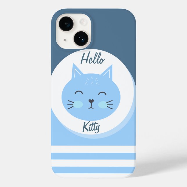 iPhone 14 Capas Hello Gatinho Branco e Azul Cor (Verso)