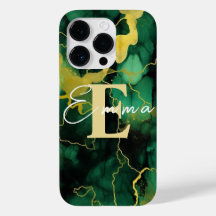 iPhone 14 Pro case Tinta Verde e Álcool Dourado