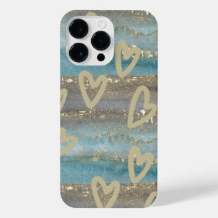 Iphone 14 Pro Máx. Dourado Teal and Hearts Case