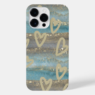 Iphone 14 Pro Máx. Dourado Teal and Hearts Case