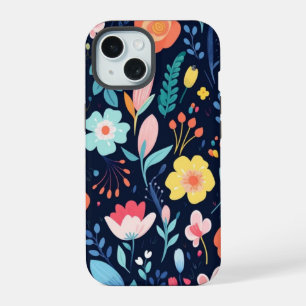 iPhone 15 Capa de telefone W/ Cartoon Art Floral D