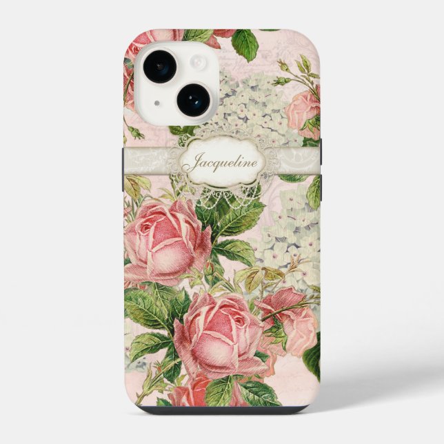 IPhone 5 - Vintage Rosa Inglesa em Renda e Hortêns (Verso)