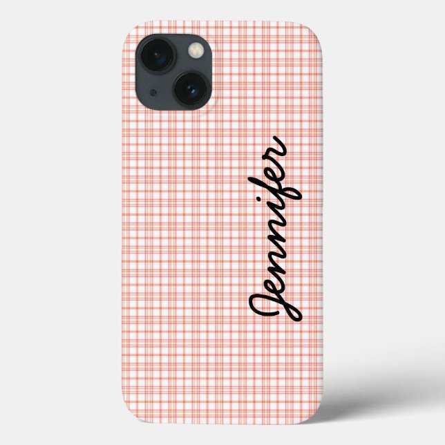 iPhone 6 Case, Orange & White Xadrez, Personalizad (Verso)